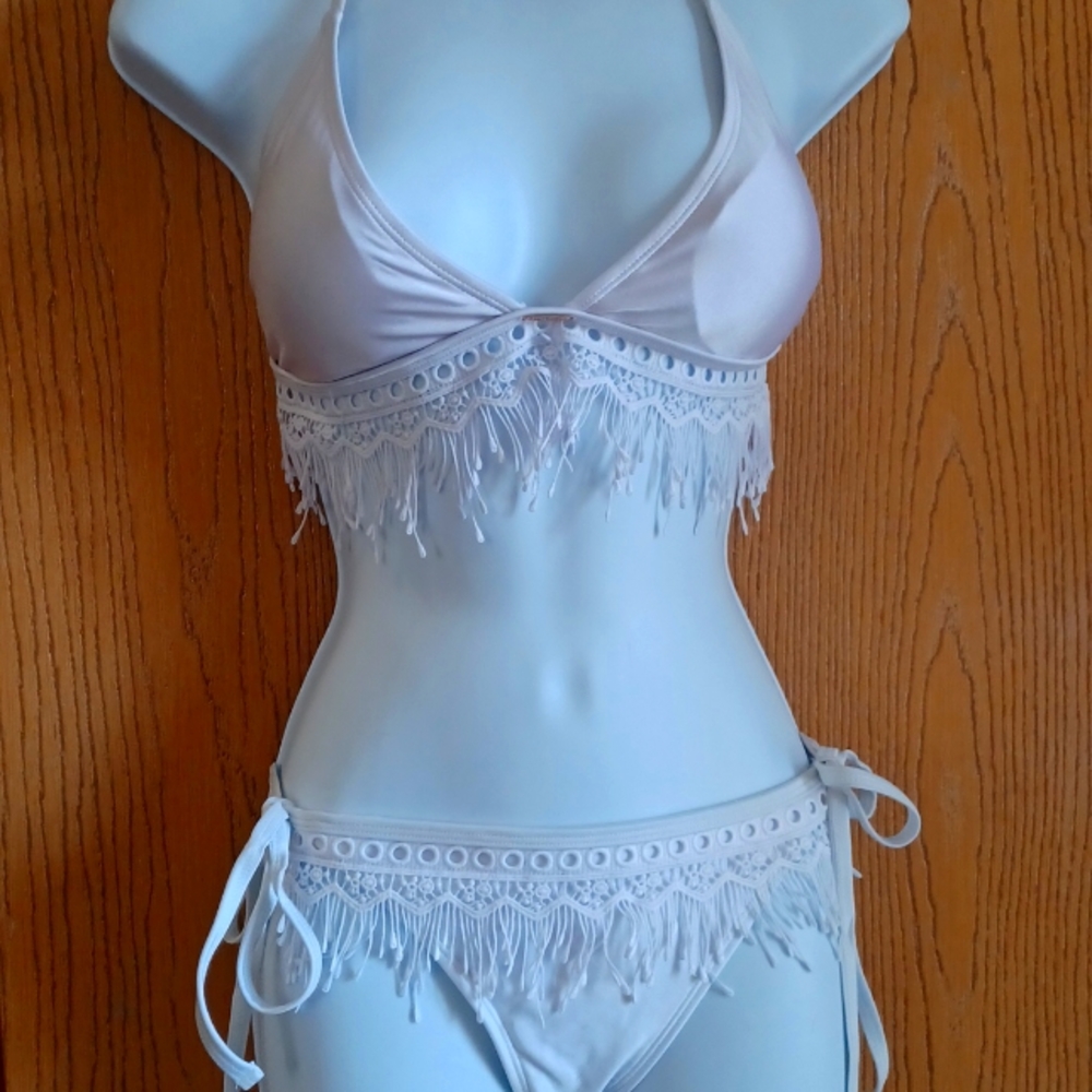 White Boho fringe Bikini